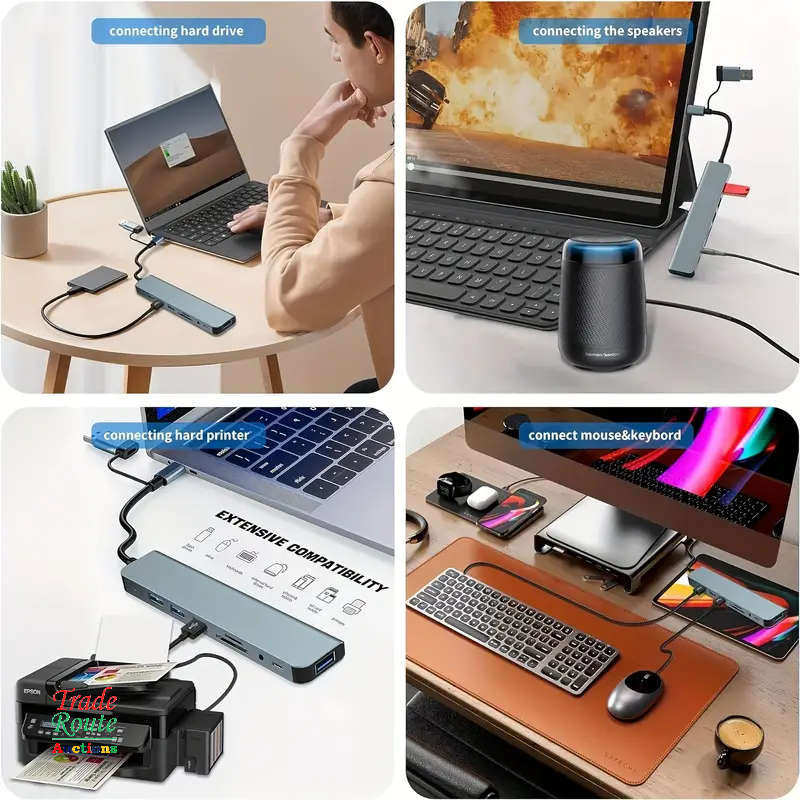 8 in 1 USB-C Adapter Hub Docking Station 8 Port HUB Card Reader Multi-functional