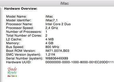 iMac 20-Inch `Core 2 Duo` 2.4Ghz - All in One COMPUTER Desktop - 4GB RAM - 320GB HDD