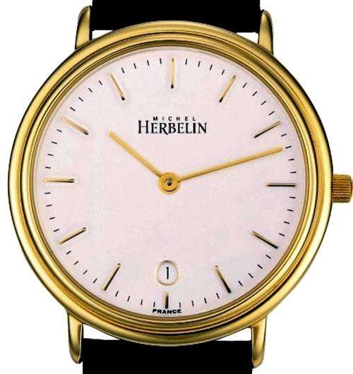 MICHEL HERBELIN DATE MENS LEATHER BAND WATCH - 19441/P11 - *** R1 NO RESERVES ***