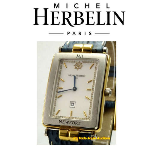 MICHEL HERBELIN LARGE SIZE RECTANGULAR DIAL DATE Newport Men's Watch 16858 *** R 12,000-00 *** BOX