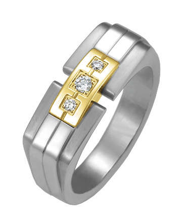 Michel Herbelin Men's Ring - St.Steel - 18ct Gold - 3 x Diamonds - 2013 SPECIALS - R02/GY25.18