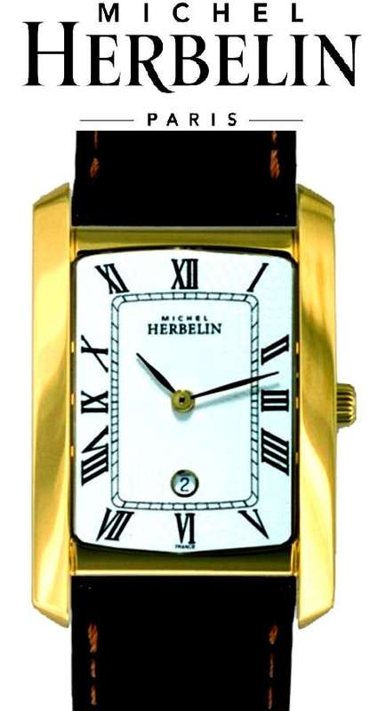 Michel Herbelin Men's Gold Plated Brown Leather Strap Watch 16842  - * R 7,000-00 * XMAS SPECIALS