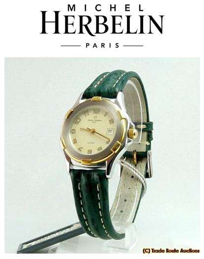 MICHEL HERBELIN SAFARI DATE WOMENS LEATHER BAND WATCH -12840 - *** R 7,000 ***
