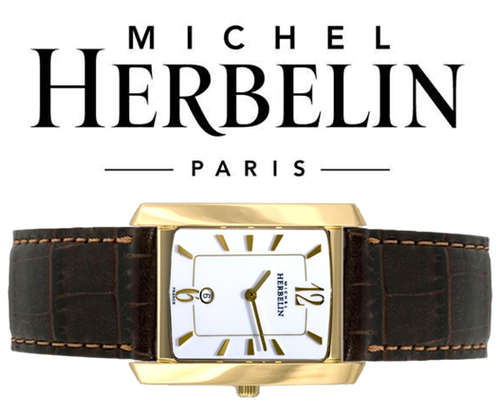 Michel Herbelin Men's Gold Plated Chocolate Brown Leather Strap Watch 16842-P11MA  - * R 7,000-00 *