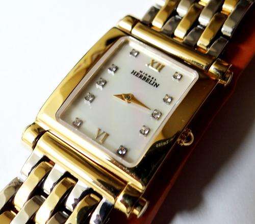 Michel Herbelin Women's Gold Plated SS Two Tone Mother of Pearl Dial Wrist Watch - 17049/BT59