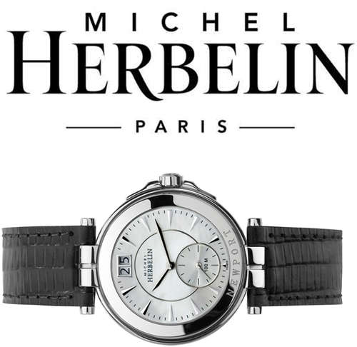 Michel Herbelin Ladies Newport SS - Black Strap with Mother Of Pearl Dial - 18256/19