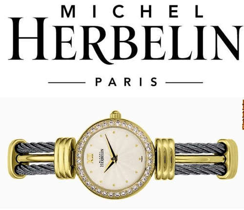 MICHEL HERBELIN LADIES 2-TONE STONES CABLE BRACELET WATCH - 7020 *** R 9,000-00 *** STUNNING DESIGN