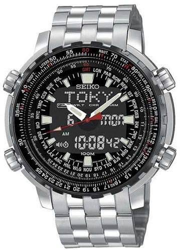 SEIKO Aviator Analog & digital WorldTime Sliderule Alarm Flight Chronograph Watch
