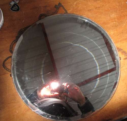 OLD CIRCULAR MIRROR WITH WOOD BACK