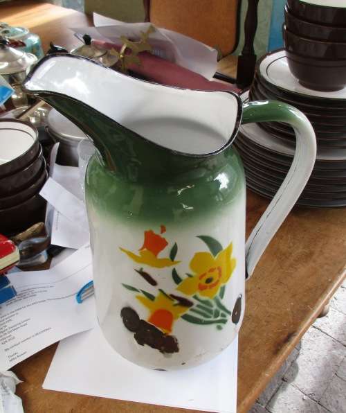 GREEN ENAMEL JUG