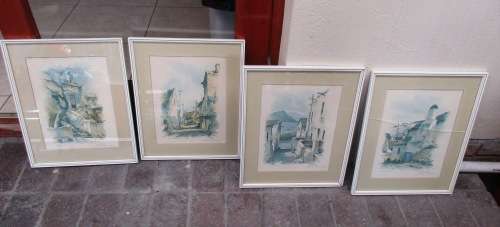 SET 4 SIGNED PRINTS DOUGLAS TREASURE VARIOUS CAPE TOWN SCENES