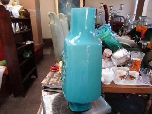 LOVELY BLUE GLASS VASE VERY 1960S