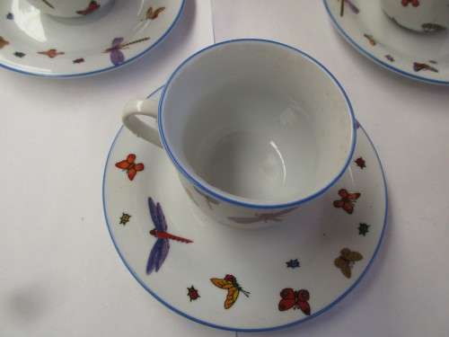 WIESENTHAL PORCELAIN CUPS AND SAUCERS  SET OF 6 PATTERN DECOR BUTTERFLY