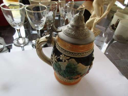 GERMAN BEER MUG WITH PEWTER LID