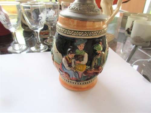 GERMAN BEER MUG WITH PEWTER LID