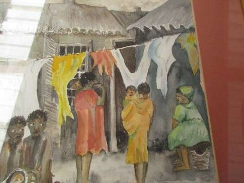 LOVELY WATERCOLOUR WASHING SCENE SIGNED S.GRUNBAUER 1990