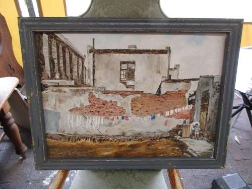 LOVELY OIL ON BOARD WASHING DAY SCENE  SIGNED R PEARCE