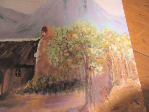 OIL ON BOARD COTTAGE AMONGST TREES