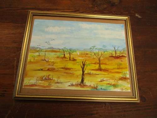 LOVELY WATERCOLOUR TREES IN A DESERT SIGNED BINNTE