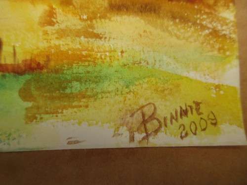LOVELY WATERCOLOUR TREES IN A DESERT SIGNED BINNTE