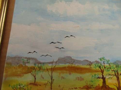 LOVELY WATERCOLOUR TREES IN A DESERT SIGNED BINNTE