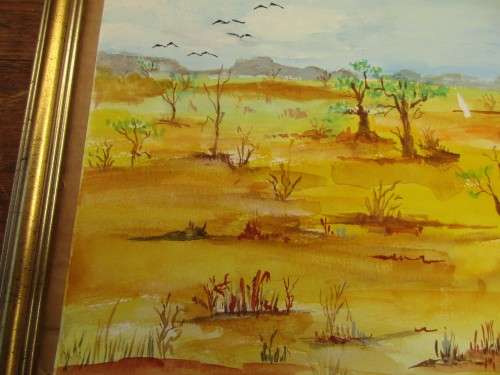 LOVELY WATERCOLOUR TREES IN A DESERT SIGNED BINNTE