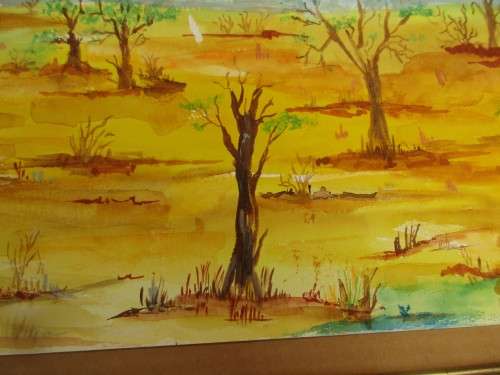 LOVELY WATERCOLOUR TREES IN A DESERT SIGNED BINNTE