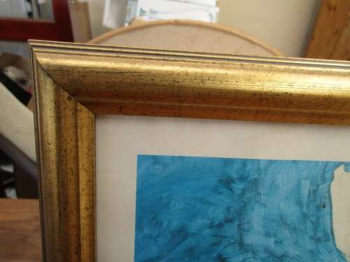 PAINTING OF  WHITE TULIPS ON BLUE BACKGROUND ENTITLED PROOF
