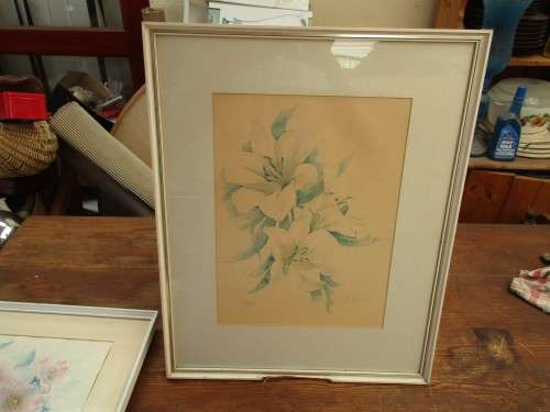 BEAUTIFUL PRINT OF HIBISCUS FLOWERS SIGNED B LEIGH