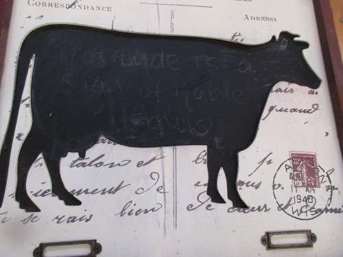 LOVELY ! UNUSUAL FRAMED COW WITH FRENCH POSTMARKS