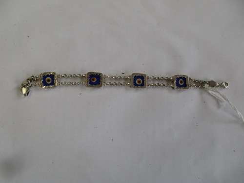 SOLID SILVER 925 BRACELET WITH BLUE CERAMIC PATTERN
