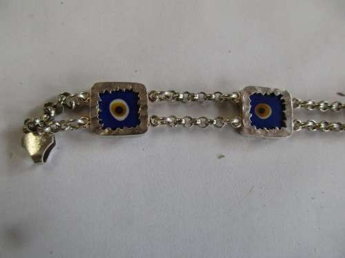 SOLID SILVER 925 BRACELET WITH BLUE CERAMIC PATTERN