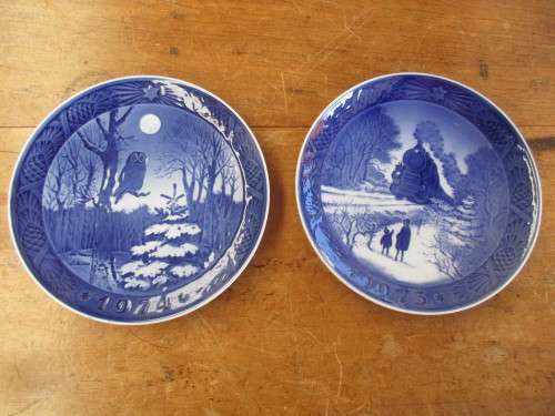 TWO DISPLAY PLATES ROYAL COPENHAGEN DENMARK  GOING HOME FOR CHRISTMAS AND WINTER TWILIGHT