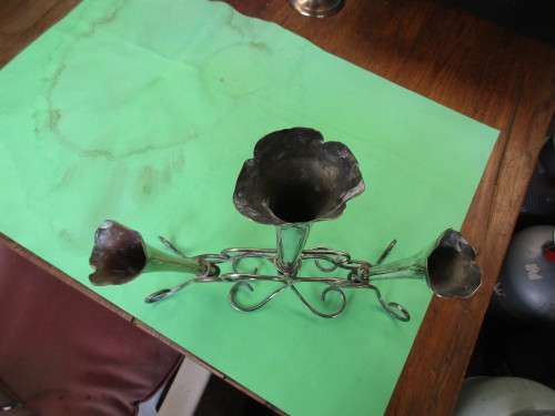 SILVER PLATED 1940'S THREE TULIP  VASE HOLDERS WITH STAND