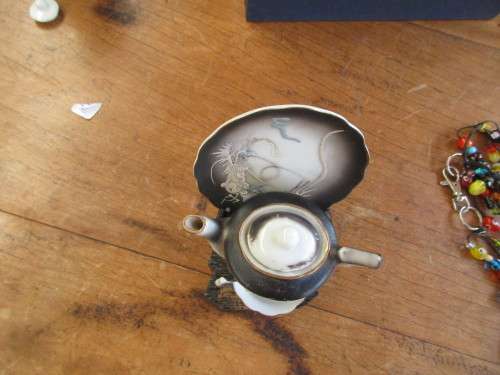 BEAUTIFUL MINIATURE DISPLAY DRAGON CUP SAUCER TEAPOT  ON STAND