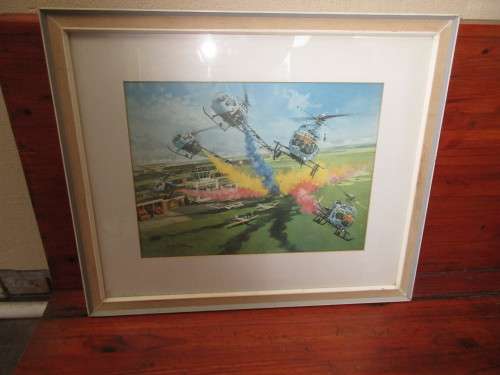 AMAZING PRINT DOUGLAS TURNER 1972  FIVE  BRITISH ARMY HELICOPTERS