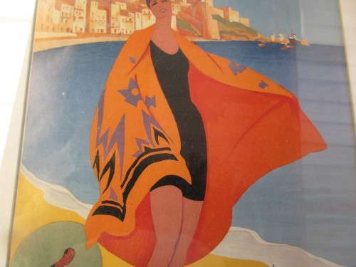 LITHOGRAPH  ROGER BRODERS WOMAN AT BEACH WITH TOWEL