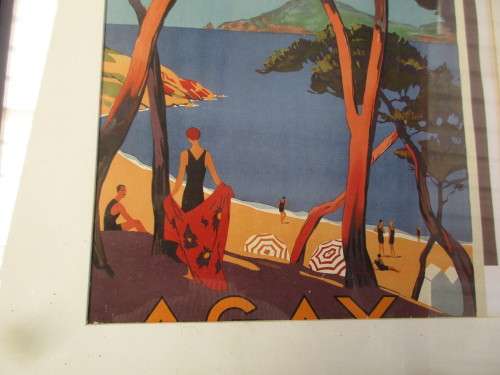 LITHOGRAPH ART DECO WOMAN WITH TOWL AT BEACH