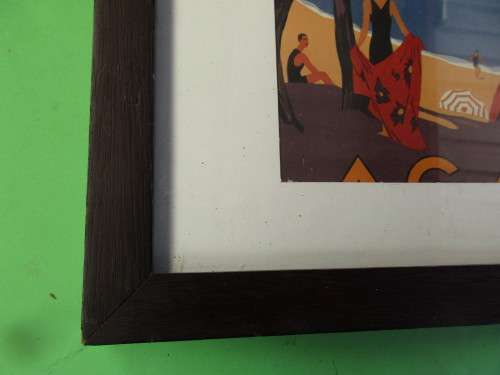 LITHOGRAPH ART DECO WOMAN WITH TOWL AT BEACH