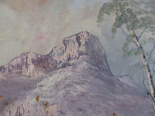 OIL ON BOARD CHRIS VAN RENSBURG 1993 ALOES IN FRONT OF A MOUNTAIN RANGE