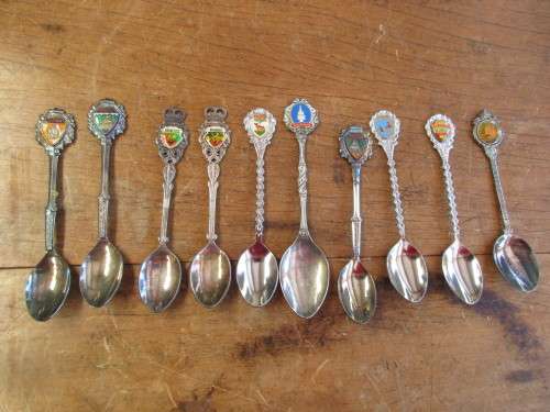COLLECTION 10 SILVER PLATE  SOUVENIR SPOONS