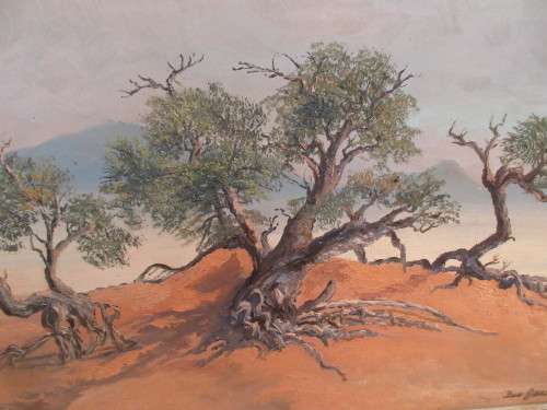 DON BENZIEN OIL ON BOARD THREE TREES