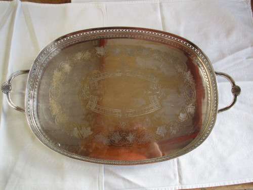 BEAUTIFUL OLD HEAVY SILVER PLATE TRAY 8921