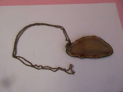 STUNNING  FINELY CUT STONE SLICE  ON CHAIN