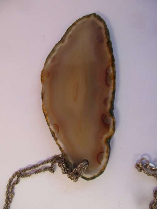 STUNNING  FINELY CUT STONE SLICE  ON CHAIN