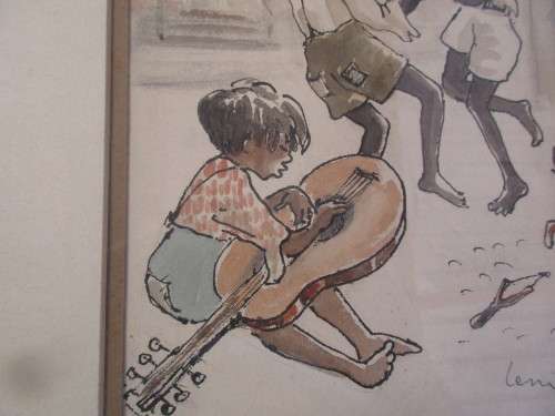 WATERCOLOUR CHILDREN PLAYING  LENI FLOREN 1956