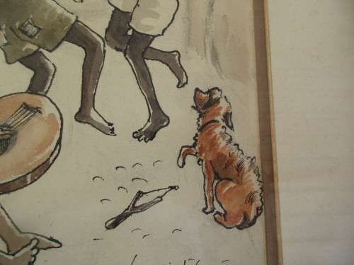 WATERCOLOUR CHILDREN PLAYING  LENI FLOREN 1956
