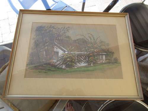 PASTEL B CUNNINGHAM HOUSE AMONGST TREES 1980