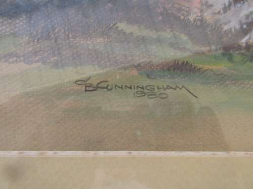 PASTEL B CUNNINGHAM HOUSE AMONGST TREES 1980