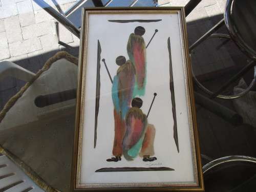 WATERCOLOUR THREE TRADITIONAL FIGURES M JAWCIKA